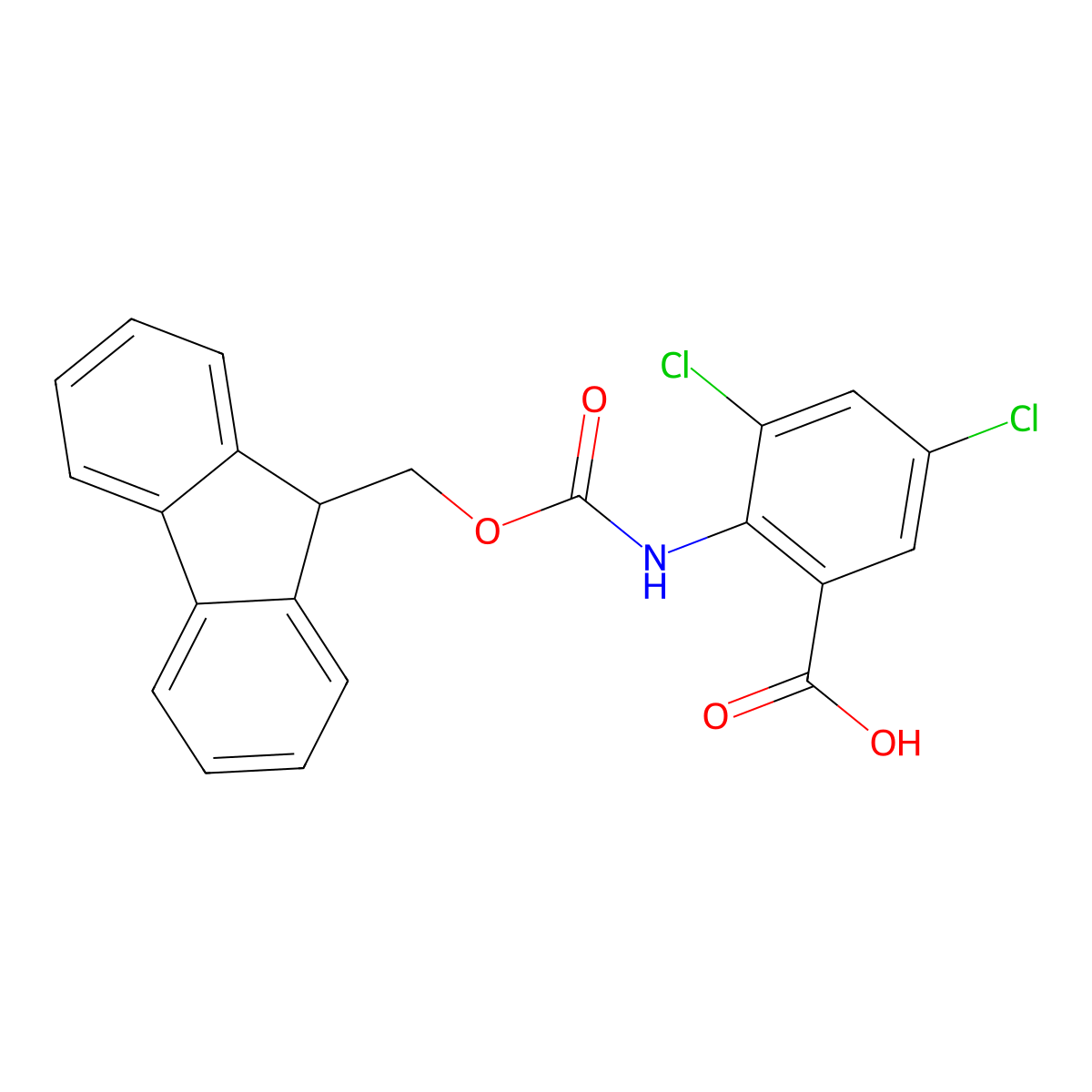 2-((((9h-Fluoren-9-yl)methoxy)carbonyl)amino)-3,5-dichlorobenzoic acid molecular structure, CAS 1342999-42-1