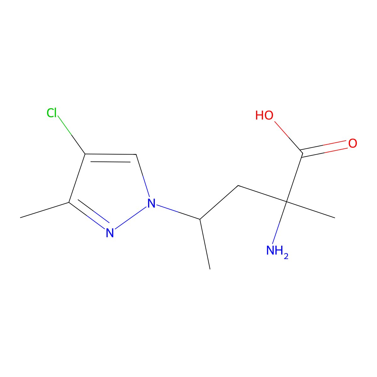 2-Amino-4-(4-chloro-3-methyl-1h-pyrazol-1-yl)-2-methylpentanoic acid molecular structure, CAS 1343011-72-2