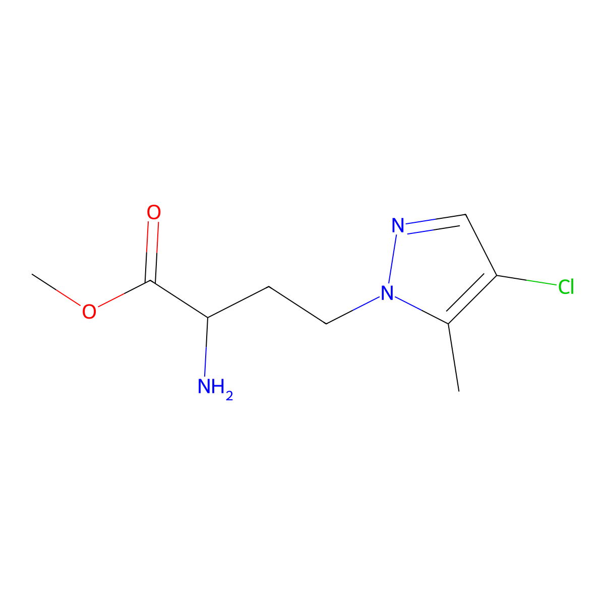 Methyl 2-amino-4-(4-chloro-5-methyl-1h-pyrazol-1-yl)butanoate molecular structure, CAS 1343023-86-8