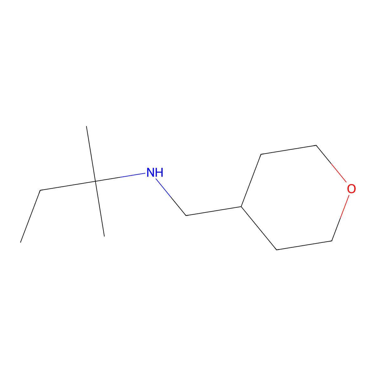2-Methyl-N-((tetrahydro-2H-pyran-4-yl)methyl)butan-2-amine molecular structure, CAS 1343038-40-3