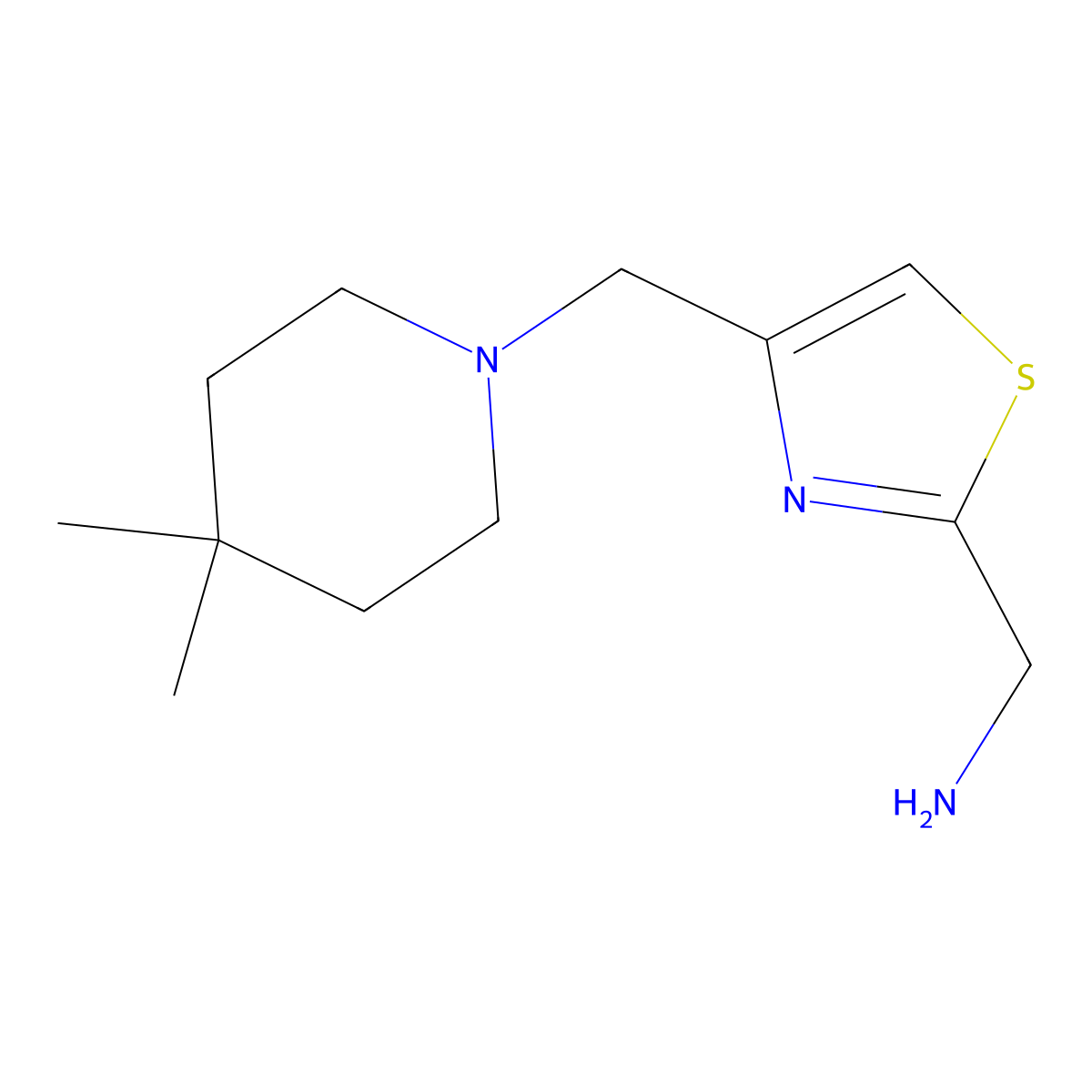 (4-((4,4-Dimethylpiperidin-1-yl)methyl)thiazol-2-yl)methanamine molecular structure, CAS 1343065-46-2