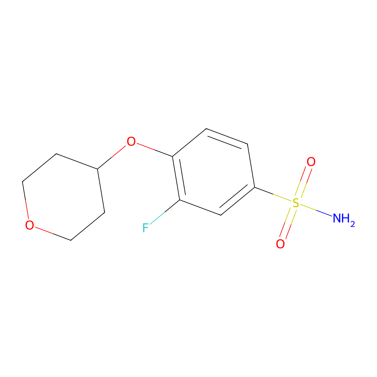 3-Fluoro-4-(oxan-4-yloxy)benzene-1-sulfonamide molecular structure, CAS 1343077-40-6