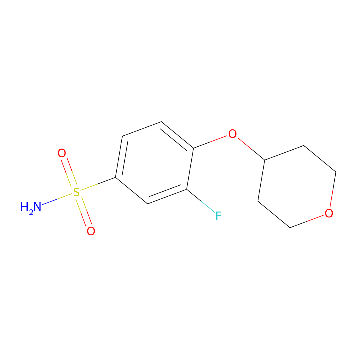 3-Fluoro-4-(oxan-4-yloxy)benzene-1-sulfonamide molecular structure, CAS 1343077-40-6