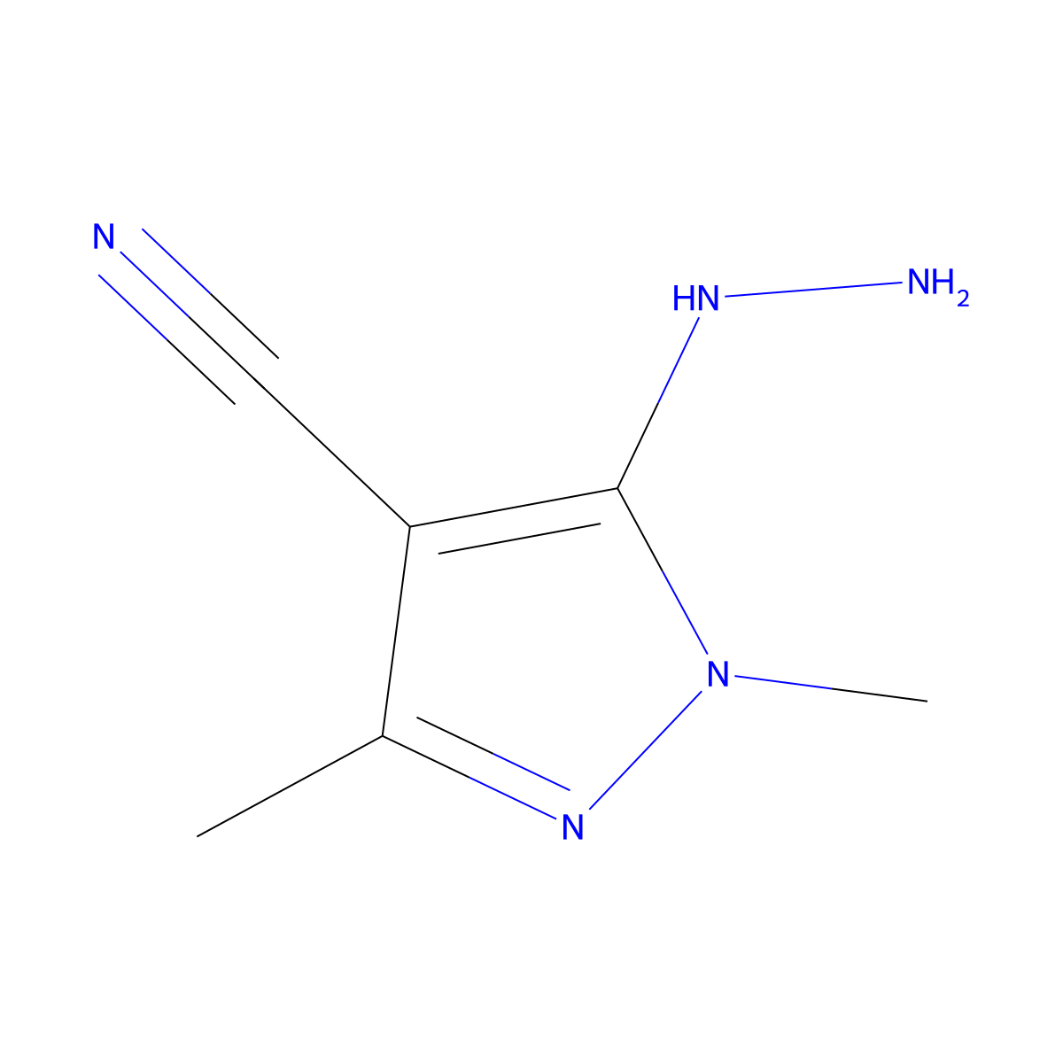 5-hydrazinyl-1,3-dimethyl-1H-pyrazole-4-carbonitrile molecular structure, CAS 1343079-38-8