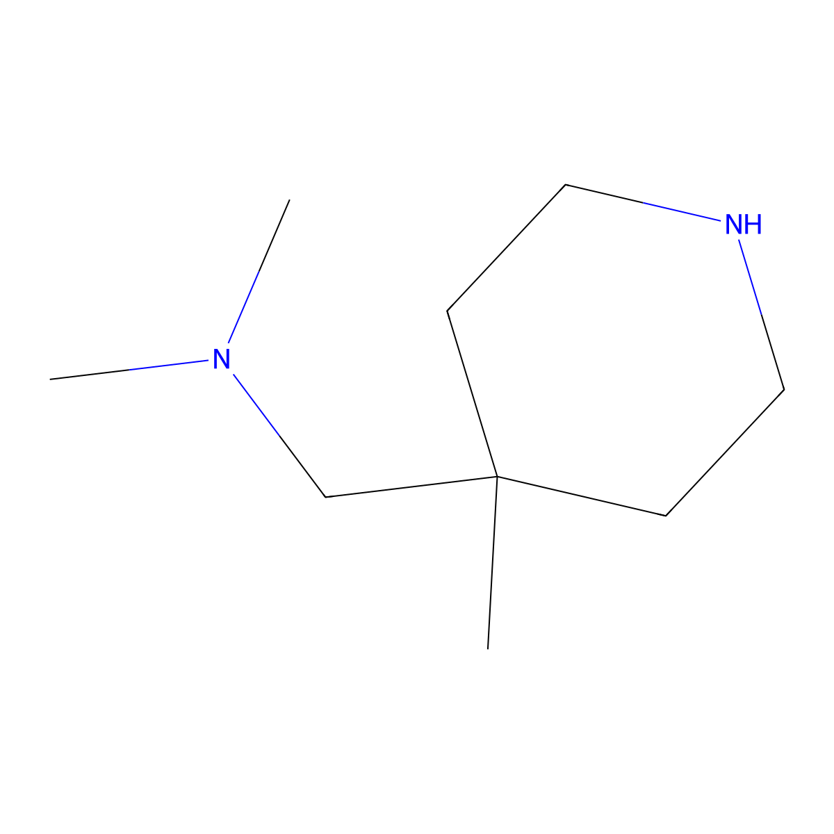 Dimethyl((4-methylpiperidin-4-yl)methyl)amine molecular structure, CAS 1343094-97-2