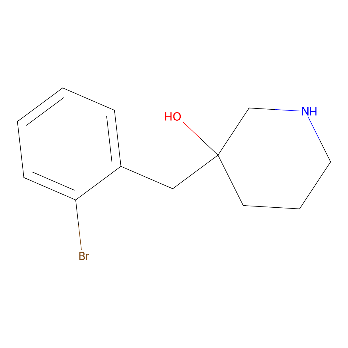 3-[(2-Bromophenyl)methyl]piperidin-3-ol molecular structure, CAS 1343100-00-4