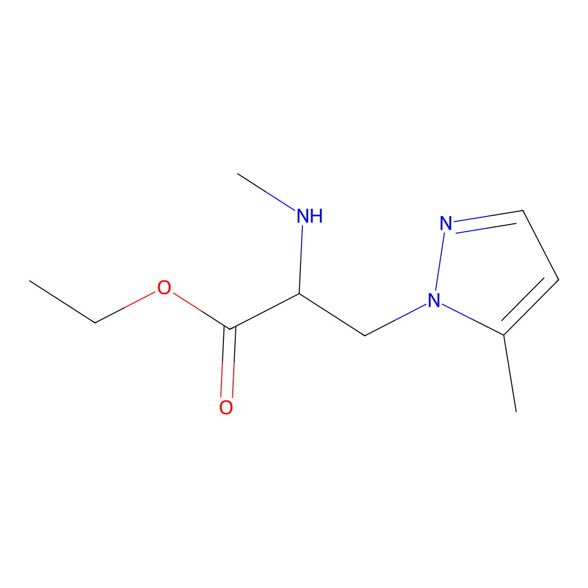 Ethyl 3-(5-methyl-1h-pyrazol-1-yl)-2-(methylamino)propanoate molecular structure, CAS 1343102-84-0