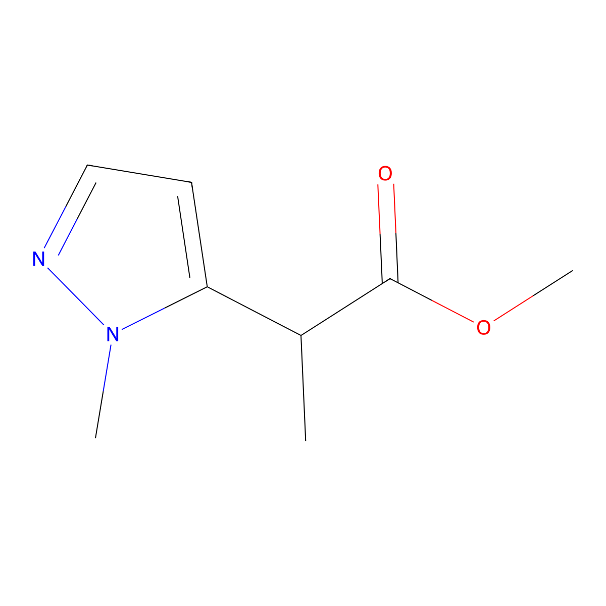 methyl 2-(1-methyl-1H-pyrazol-5-yl)propanoate molecular structure, CAS 1343114-14-6