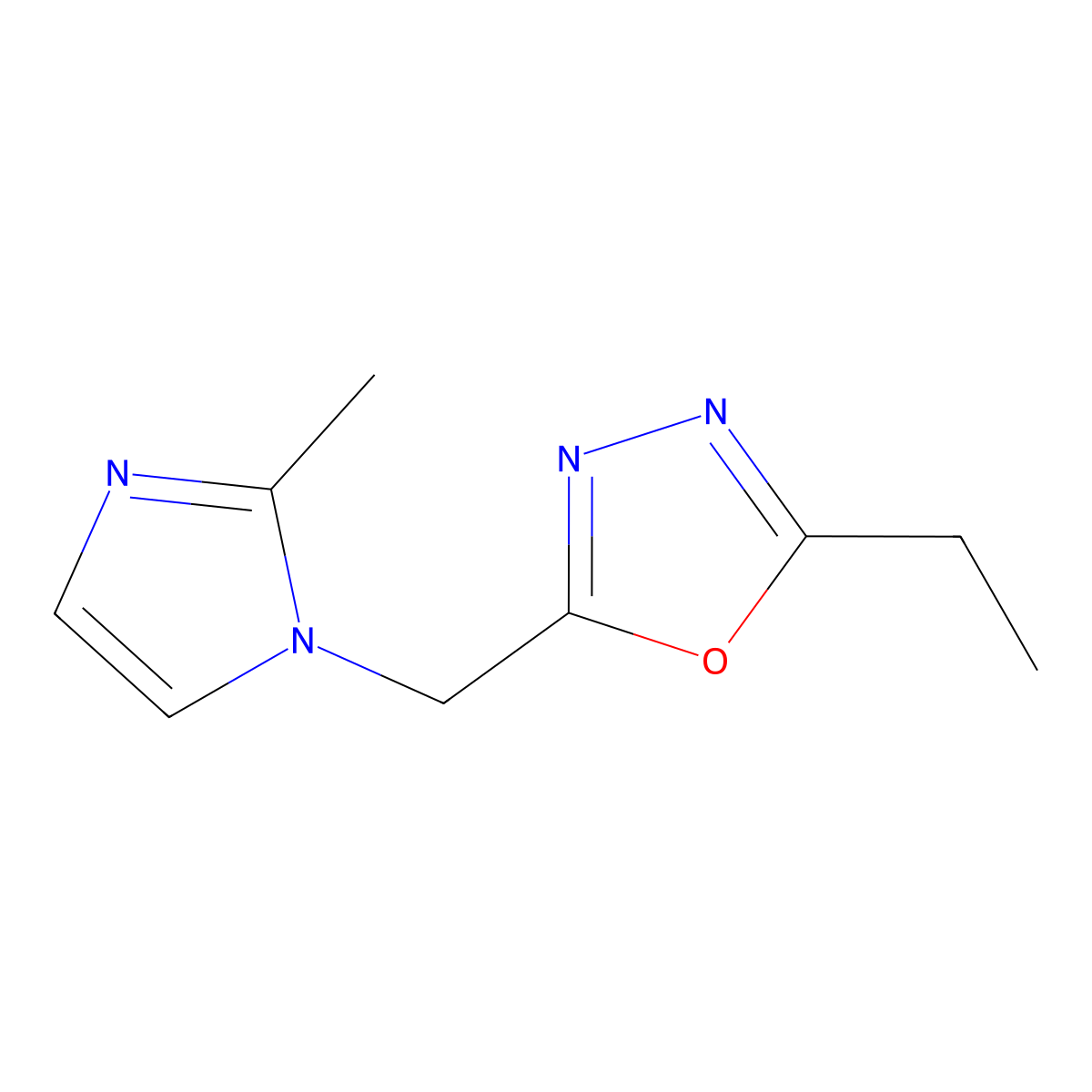 2-ethyl-5-[(2-methyl-1H-imidazol-1-yl)methyl]-1,3,4-oxadiazole molecular structure, CAS 1343150-63-9