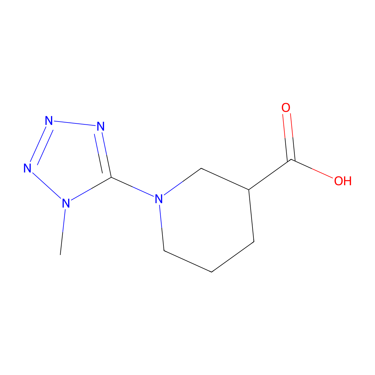1-(1-methyl-1H-1,2,3,4-tetrazol-5-yl)piperidine-3-carboxylic acid molecular structure, CAS 1343151-98-3