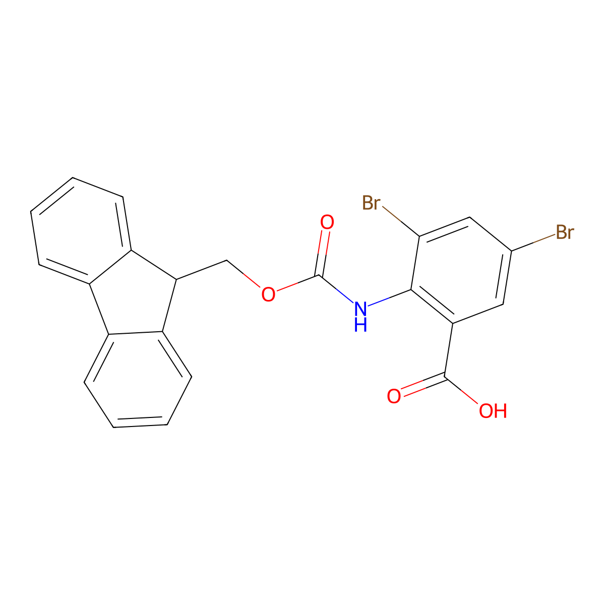 2-((((9h-Fluoren-9-yl)methoxy)carbonyl)amino)-3,5-dibromobenzoic acid molecular structure, CAS 1343155-00-9