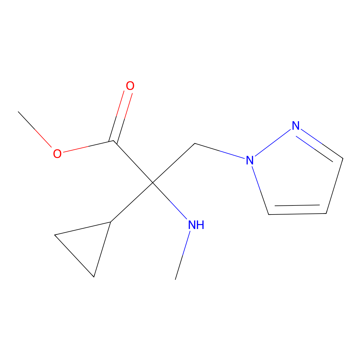 Methyl 2-cyclopropyl-2-(methylamino)-3-(1h-pyrazol-1-yl)propanoate molecular structure, CAS 1343155-83-8