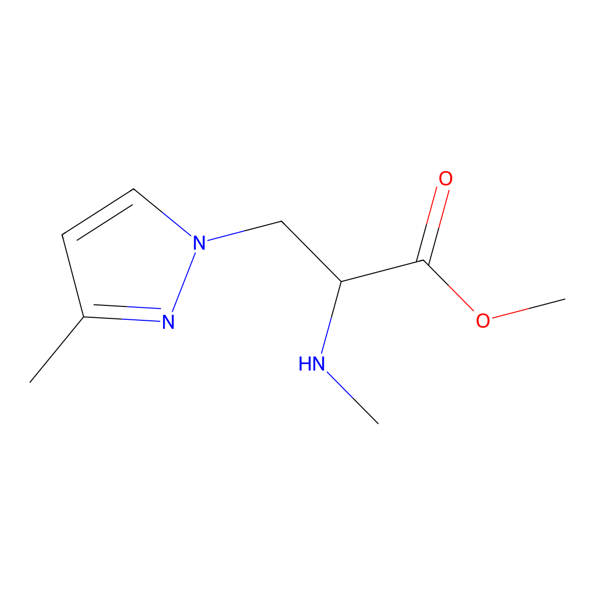 Methyl 3-(3-methyl-1h-pyrazol-1-yl)-2-(methylamino)propanoate molecular structure, CAS 1343160-82-6