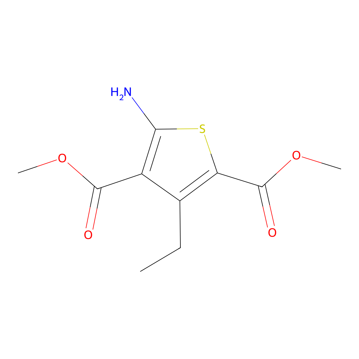 Dimethyl 5-amino-3-ethylthiophene-2,4-dicarboxylate molecular structure, CAS 1343161-45-4