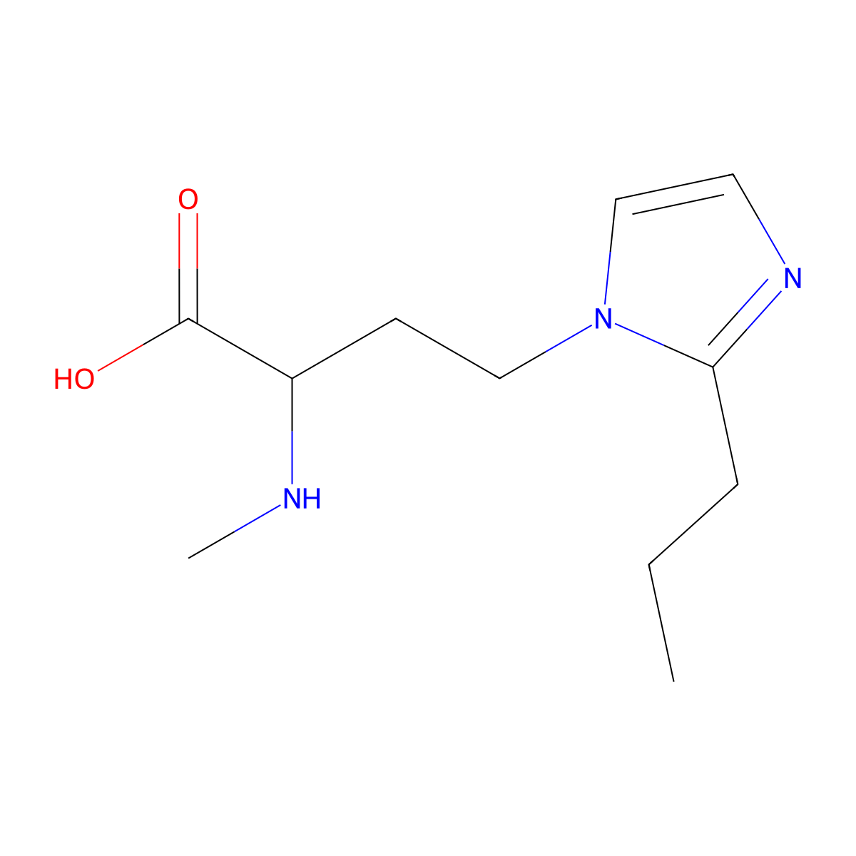 2-(Methylamino)-4-(2-propyl-1h-imidazol-1-yl)butanoic acid molecular structure, CAS 1343165-78-5
