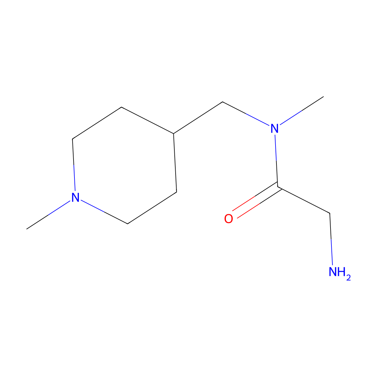 2-Amino-N-methyl-N-((1-methylpiperidin-4-yl)methyl)acetamide molecular structure, CAS 1343172-15-5