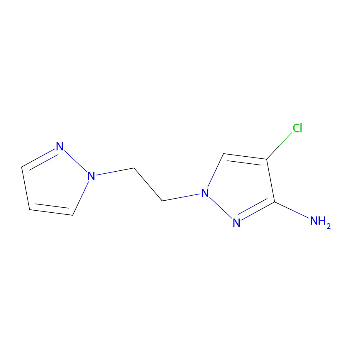 4-chloro-1-[2-(1H-pyrazol-1-yl)ethyl]-1H-pyrazol-3-amine molecular structure, CAS 1343177-80-9