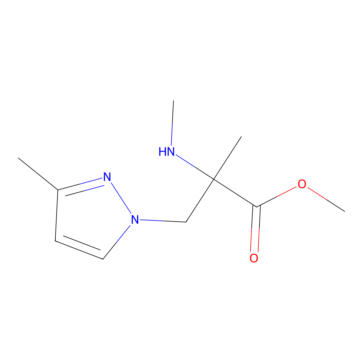 Methyl 2-methyl-3-(3-methyl-1h-pyrazol-1-yl)-2-(methylamino)propanoate molecular structure, CAS 1343179-88-3