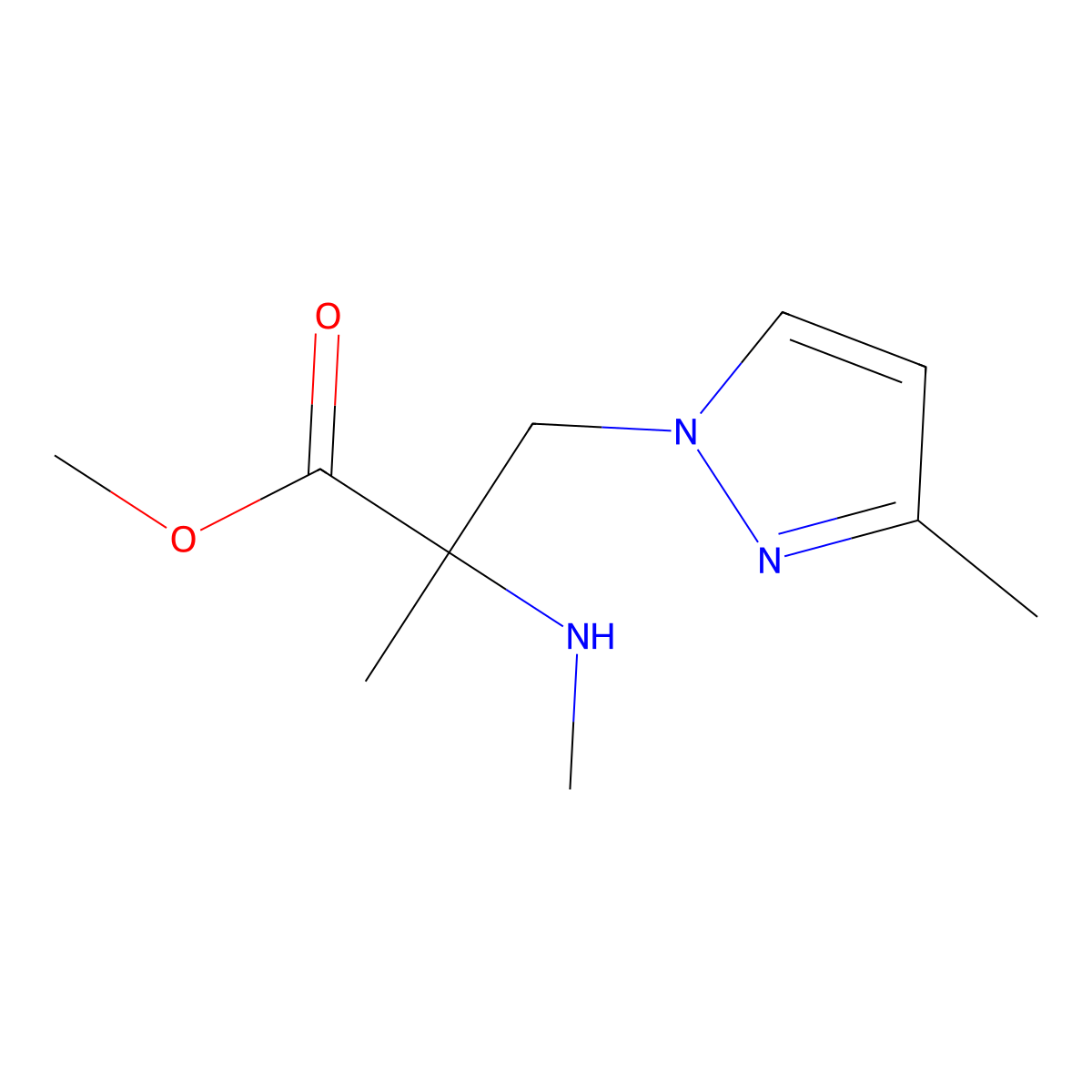 Methyl 2-methyl-3-(3-methyl-1h-pyrazol-1-yl)-2-(methylamino)propanoate molecular structure, CAS 1343179-88-3