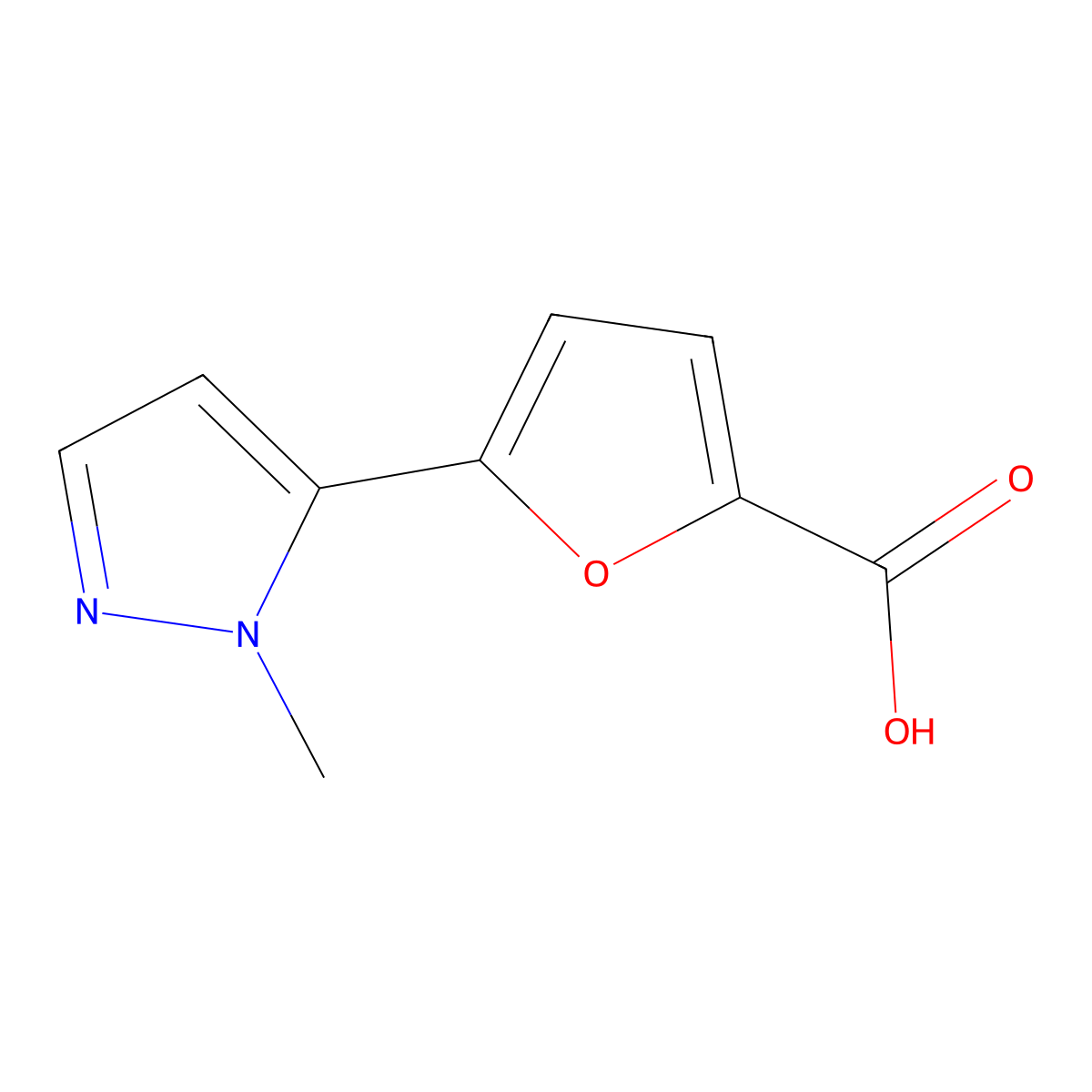 5-(1-methyl-1H-pyrazol-5-yl)furan-2-carboxylic acid molecular structure, CAS 1343189-85-4