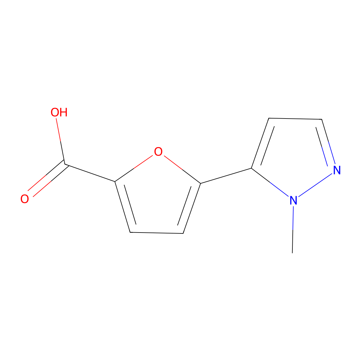 5-(1-methyl-1H-pyrazol-5-yl)furan-2-carboxylic acid molecular structure, CAS 1343189-85-4