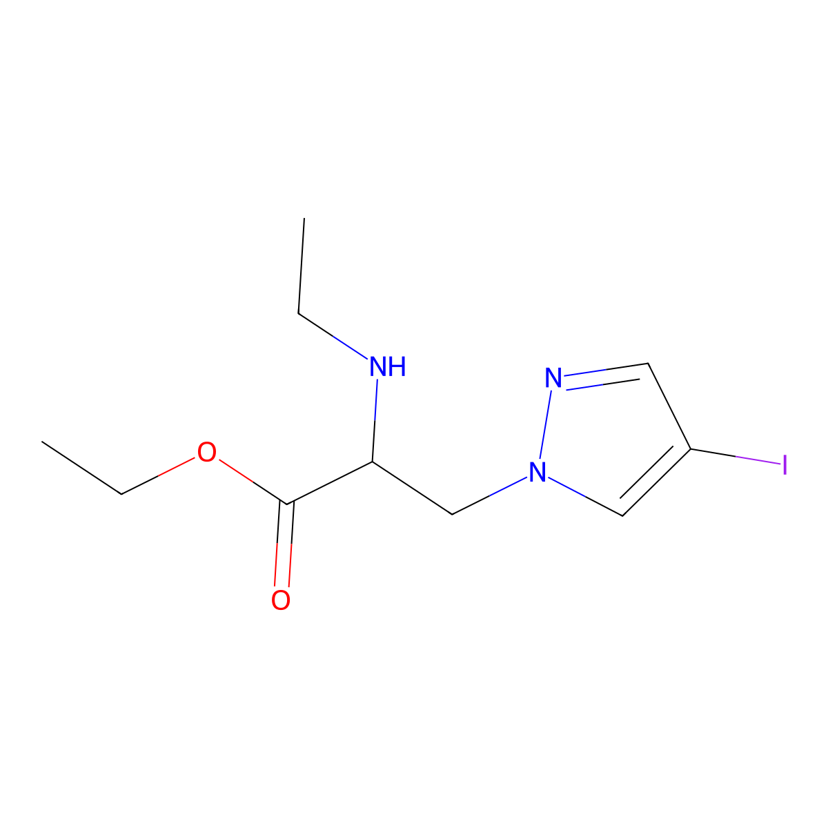 Ethyl 2-(ethylamino)-3-(4-iodo-1h-pyrazol-1-yl)propanoate molecular structure, CAS 1343202-83-4