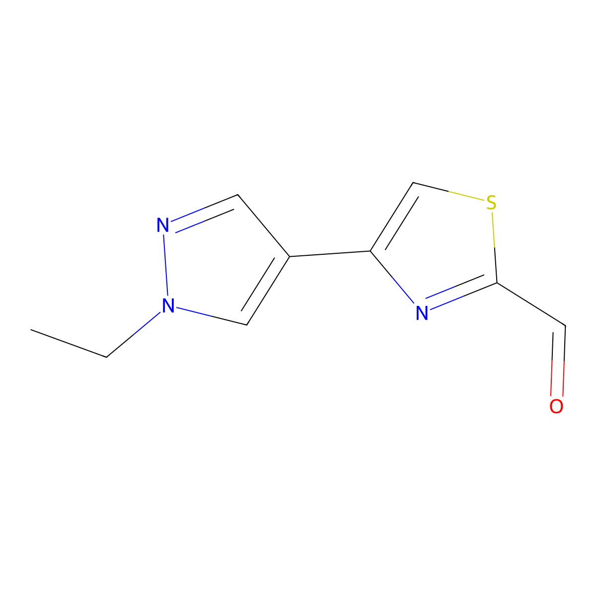 2-Thiazolecarboxaldehyde, 4-(1-ethyl-1H-pyrazol-4-yl)- molecular structure, CAS 1343204-59-0