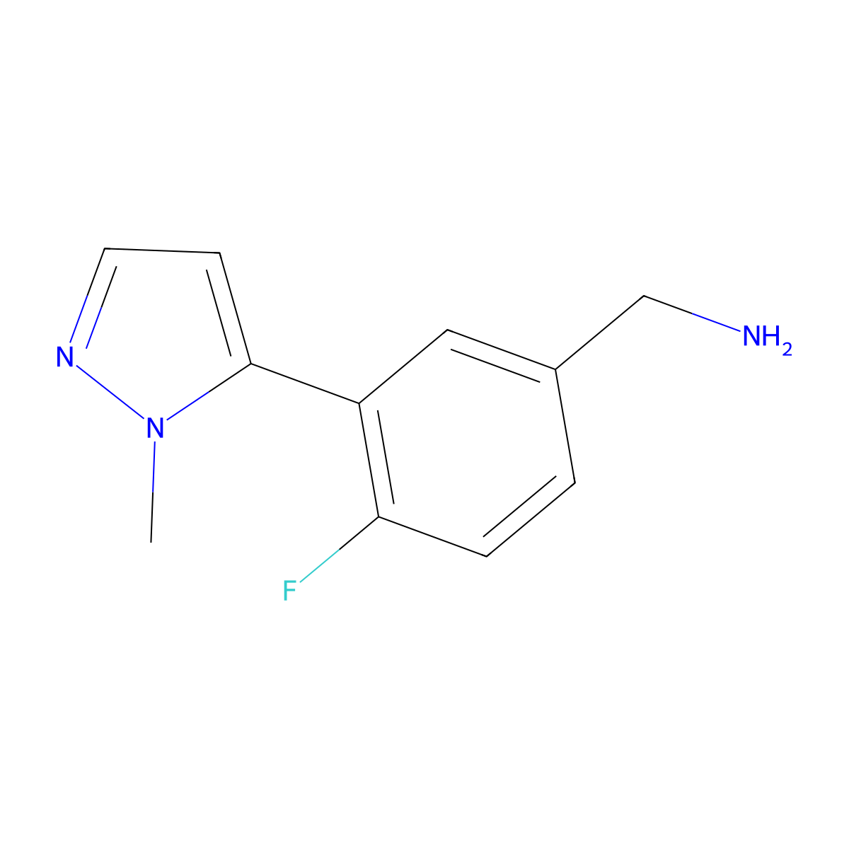 (4-fluoro-3-(1-methyl-1H-pyrazol-5-yl)phenyl)methanamine molecular structure, CAS 1343211-85-7