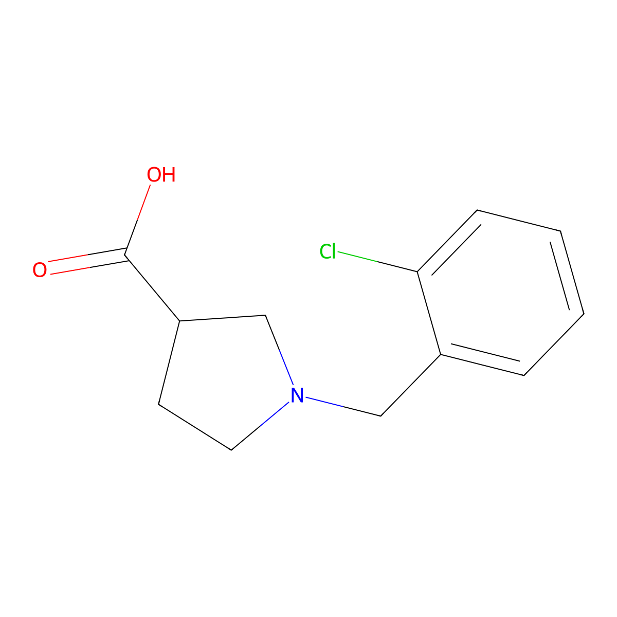 1-[(2-Chlorophenyl)methyl]pyrrolidine-3-carboxylic acid molecular structure, CAS 1343213-62-6