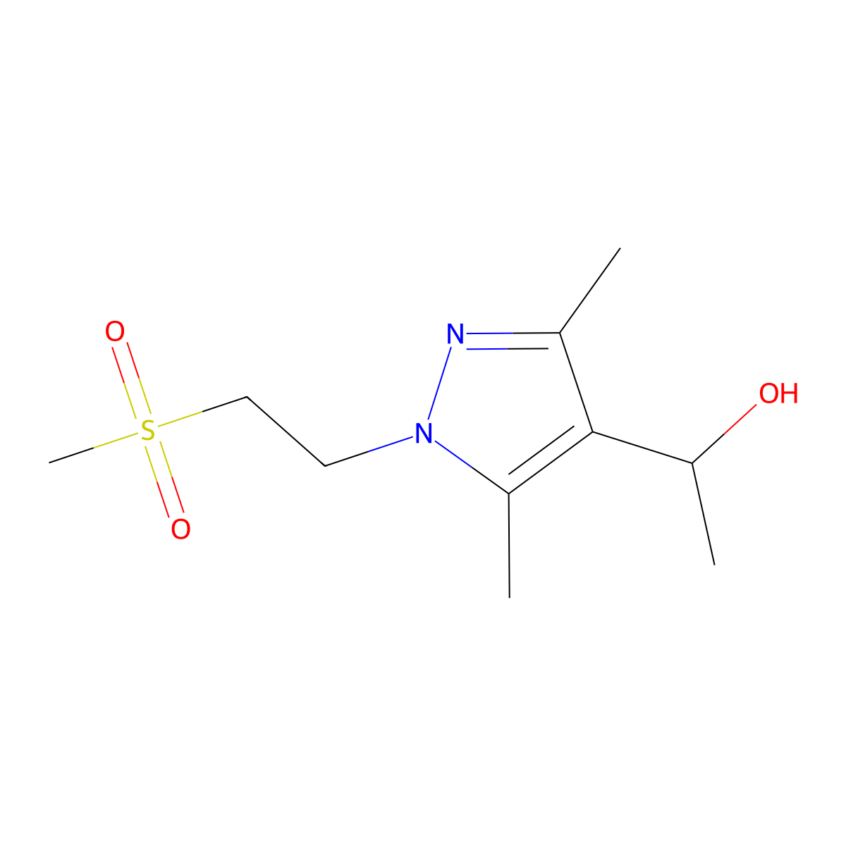 1-[1-(2-methanesulfonylethyl)-3,5-dimethyl-1H-pyrazol-4-yl]ethan-1-ol molecular structure, CAS 1343216-16-9