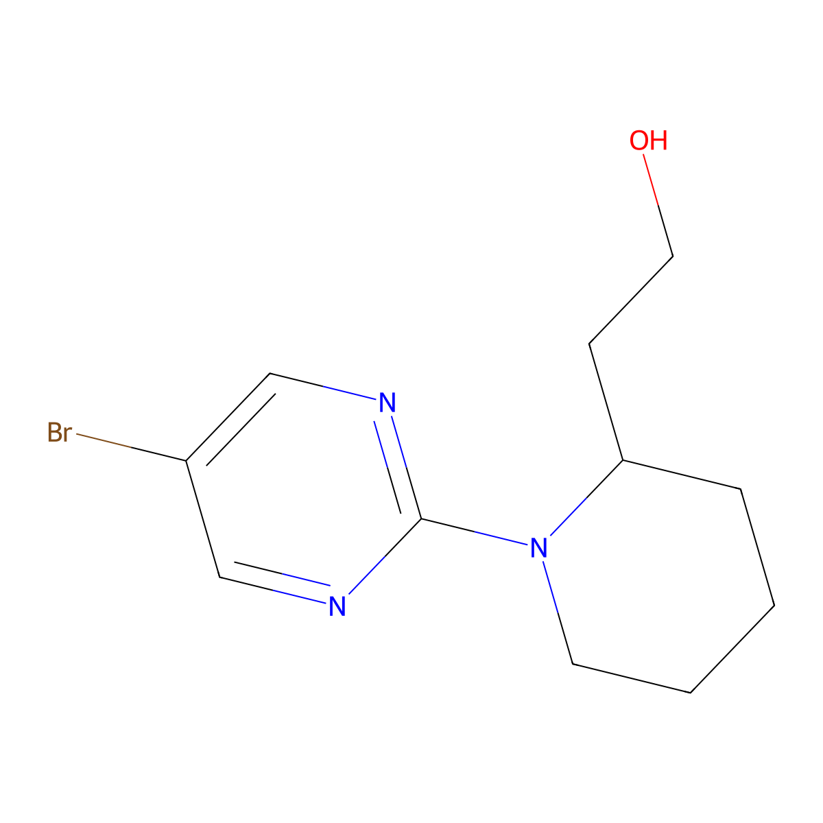 2-(1-(5-Bromopyrimidin-2-yl)piperidin-2-yl)ethan-1-ol molecular structure, CAS 1343216-77-2