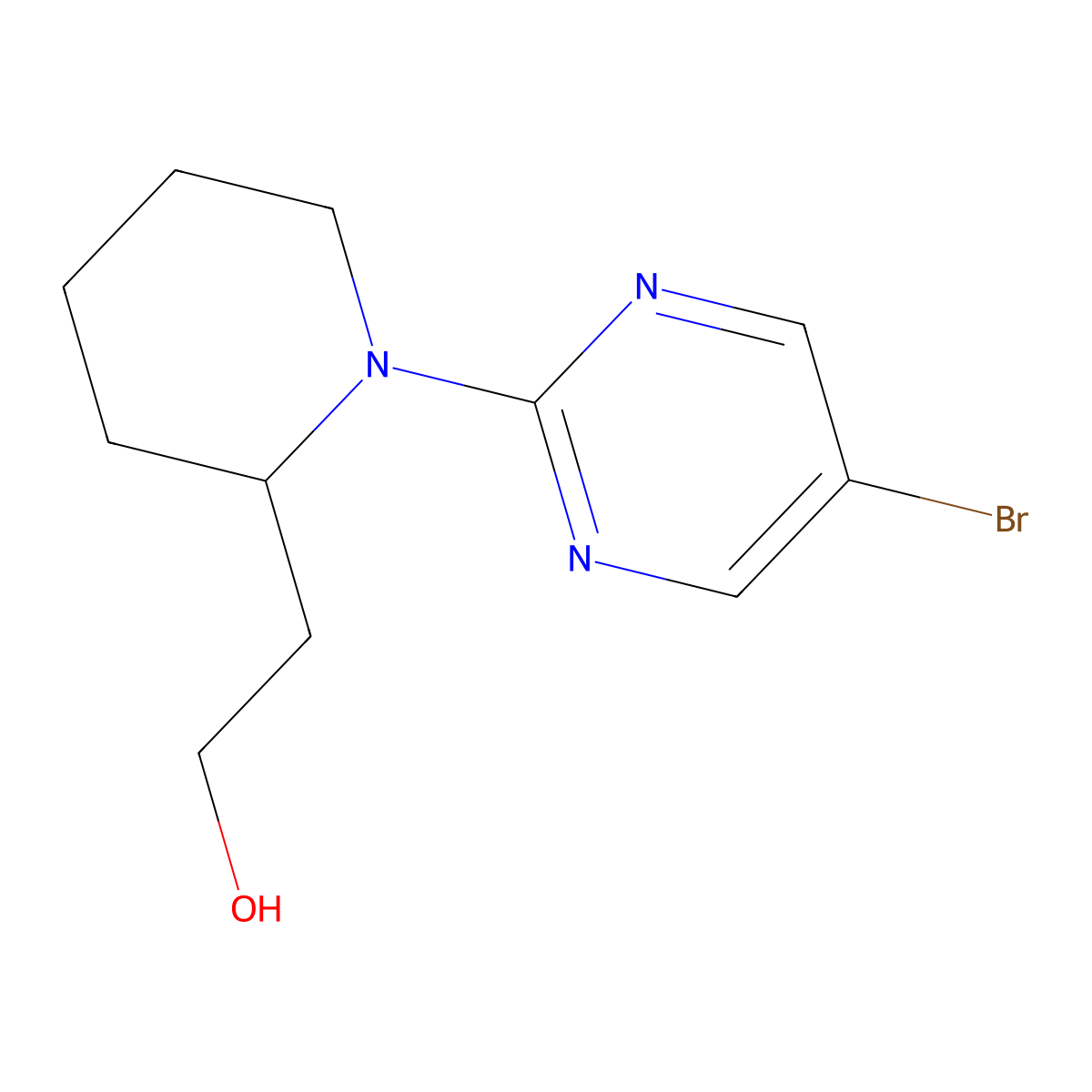 2-(1-(5-Bromopyrimidin-2-yl)piperidin-2-yl)ethan-1-ol molecular structure, CAS 1343216-77-2