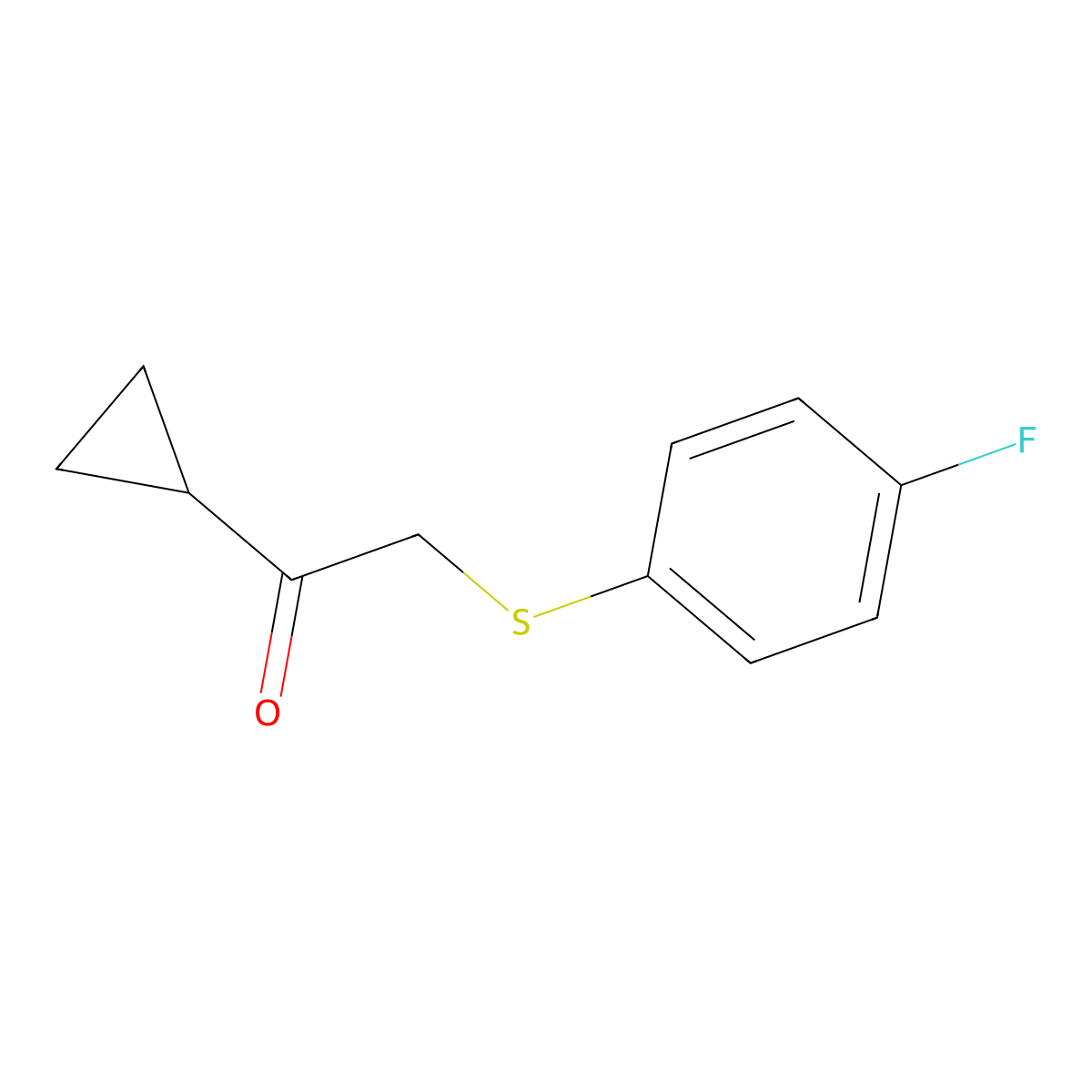 1-Cyclopropyl-2-((4-fluorophenyl)thio)ethan-1-one molecular structure, CAS 1343220-27-8
