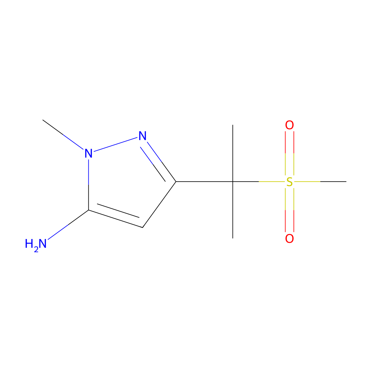 3-(2-methanesulfonylpropan-2-yl)-1-methyl-1H-pyrazol-5-amine molecular structure, CAS 1343223-41-5
