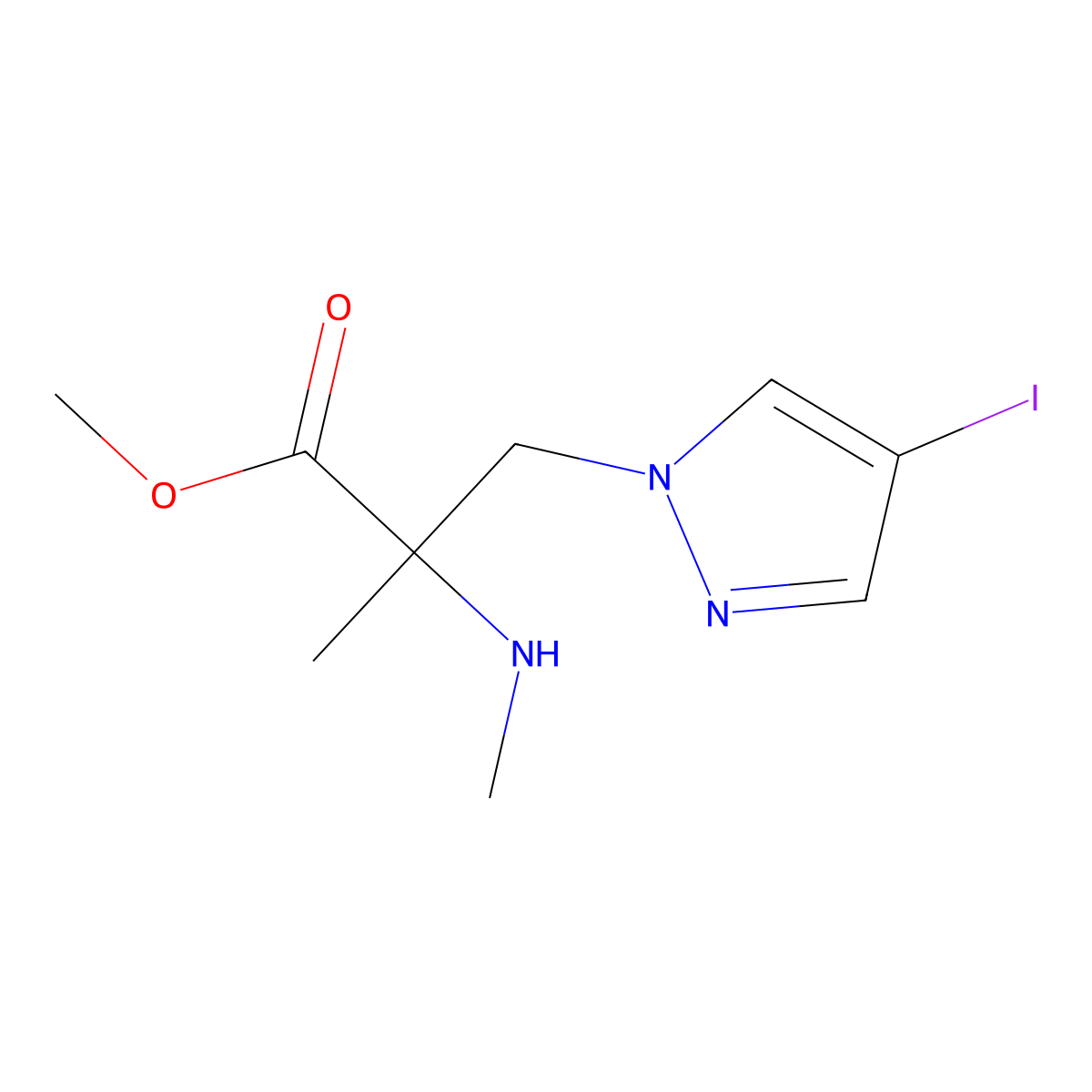 Methyl 3-(4-iodo-1h-pyrazol-1-yl)-2-methyl-2-(methylamino)propanoate molecular structure, CAS 1343224-48-5