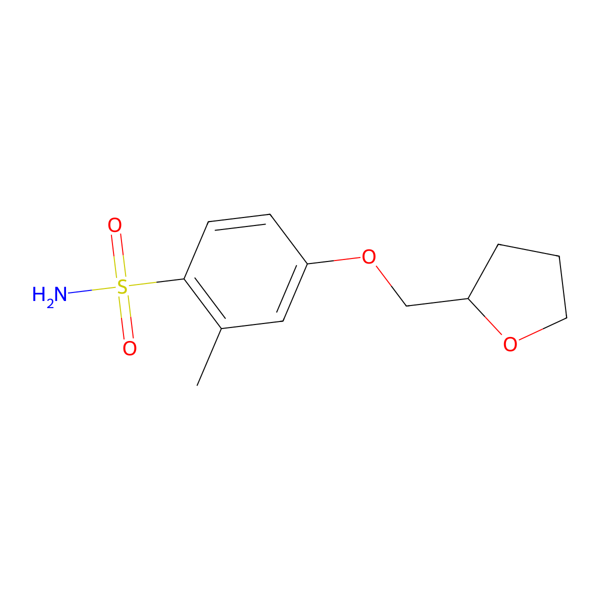 2-Methyl-4-(oxolan-2-ylmethoxy)benzene-1-sulfonamide molecular structure, CAS 1343228-97-6