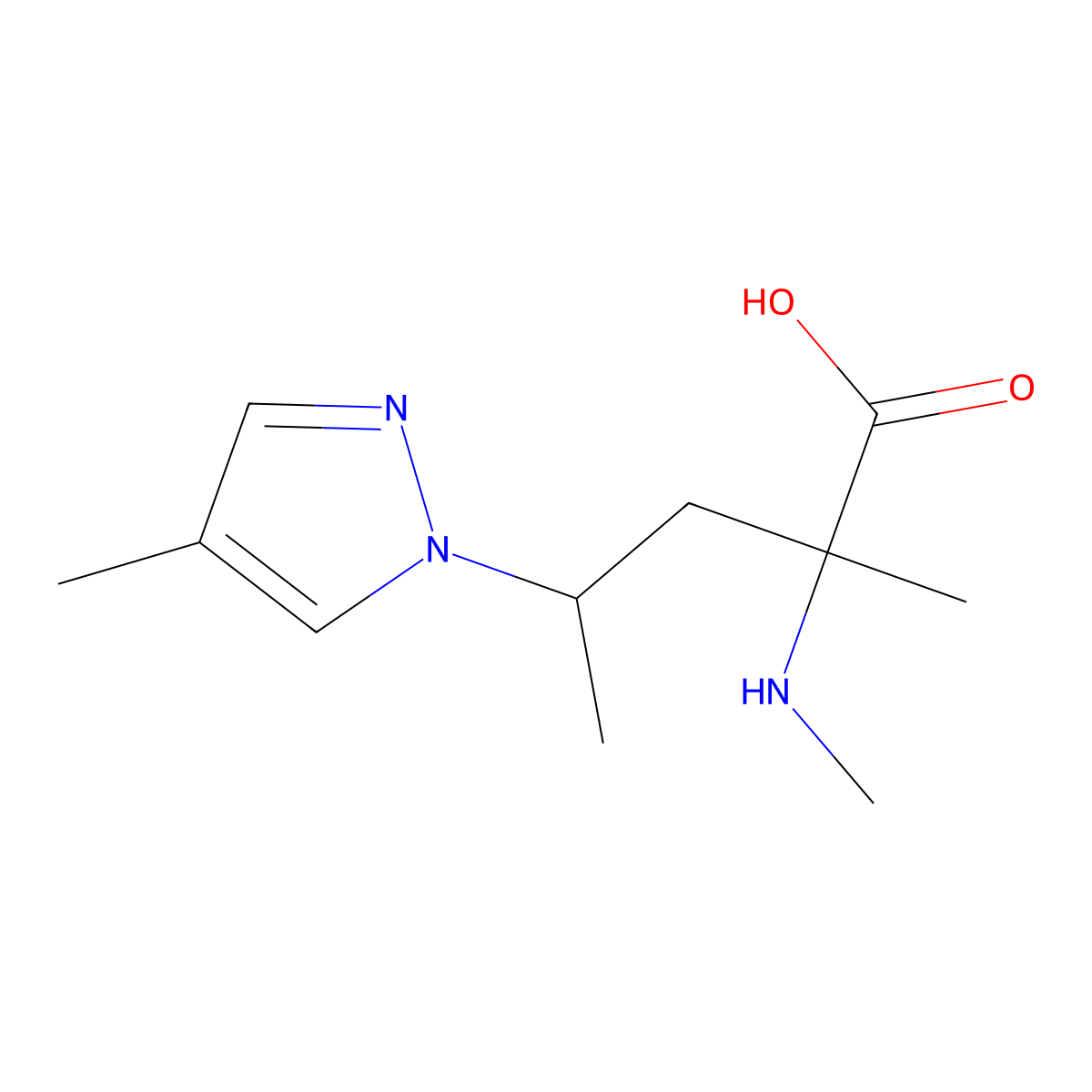 2-Methyl-4-(4-methyl-1h-pyrazol-1-yl)-2-(methylamino)pentanoic acid molecular structure, CAS 1343234-09-2