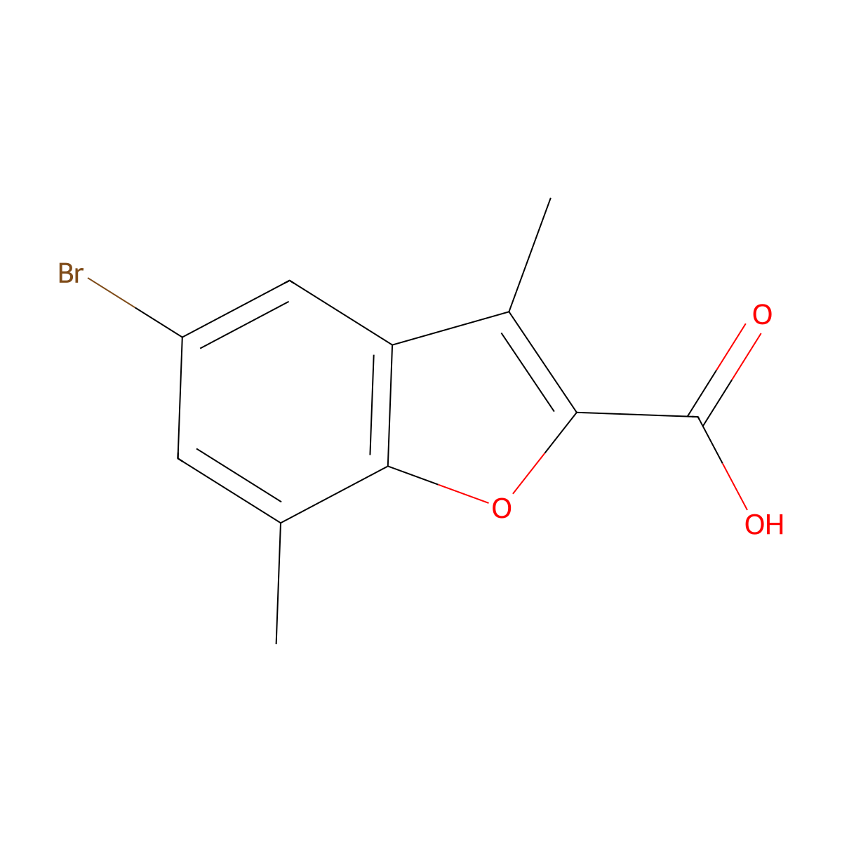5-Bromo-3,7-dimethyl-1-benzofuran-2-carboxylic acid molecular structure, CAS 1343238-39-0