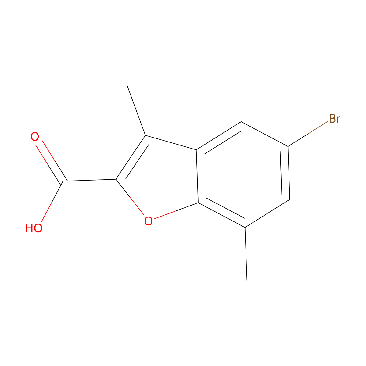 5-Bromo-3,7-dimethyl-1-benzofuran-2-carboxylic acid molecular structure, CAS 1343238-39-0