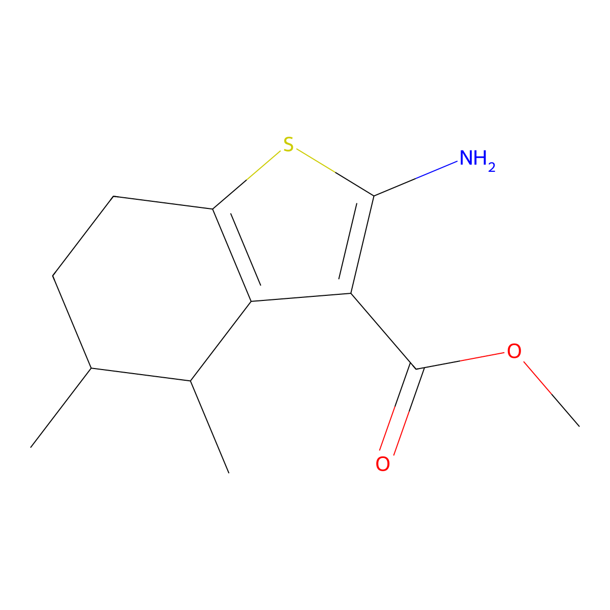 Methyl 2-amino-4,5-dimethyl-4,5,6,7-tetrahydro-1-benzothiophene-3-carboxylate molecular structure, CAS 1343247-19-7