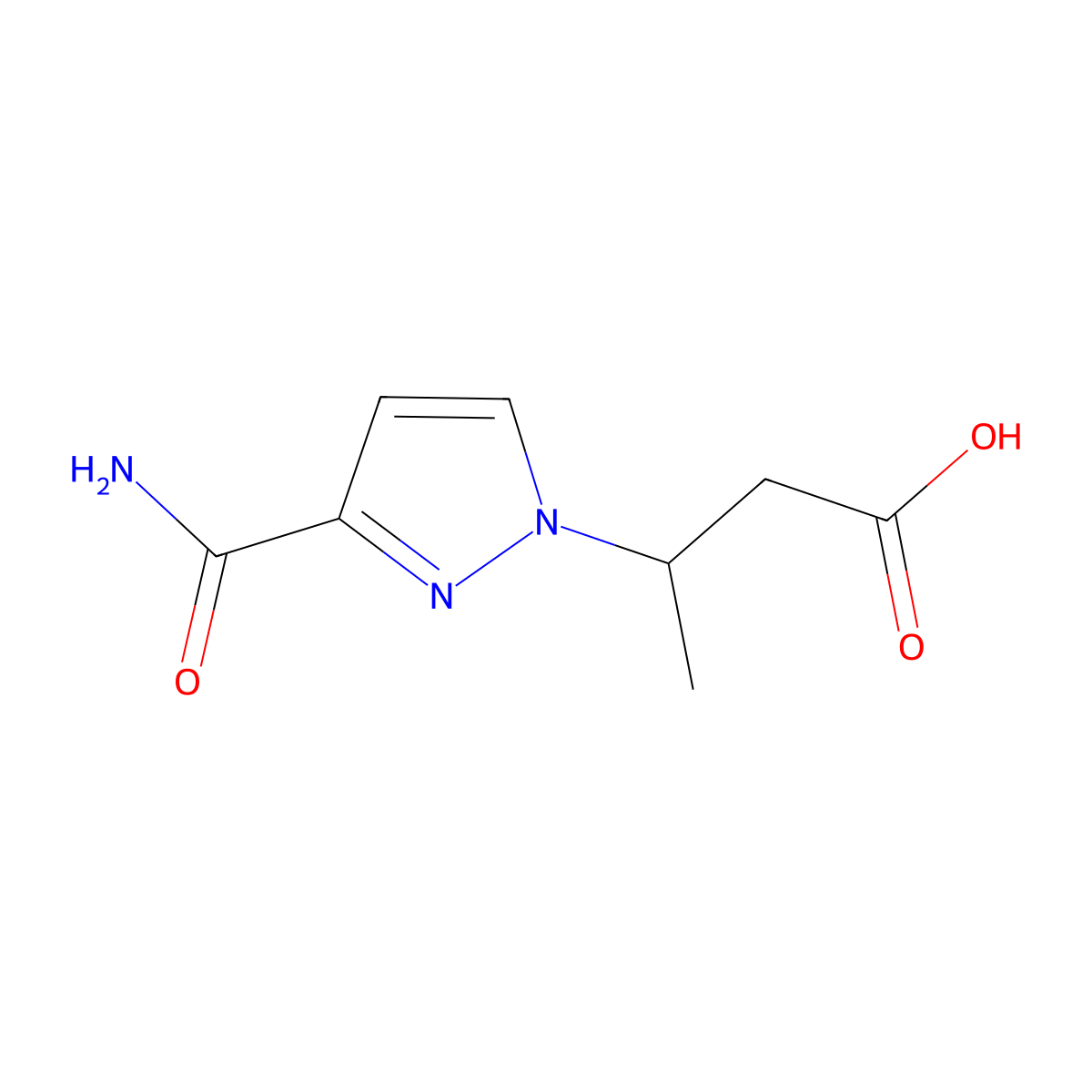 3-(3-carbamoyl-1H-pyrazol-1-yl)butanoic acid molecular structure, CAS 1343252-29-8