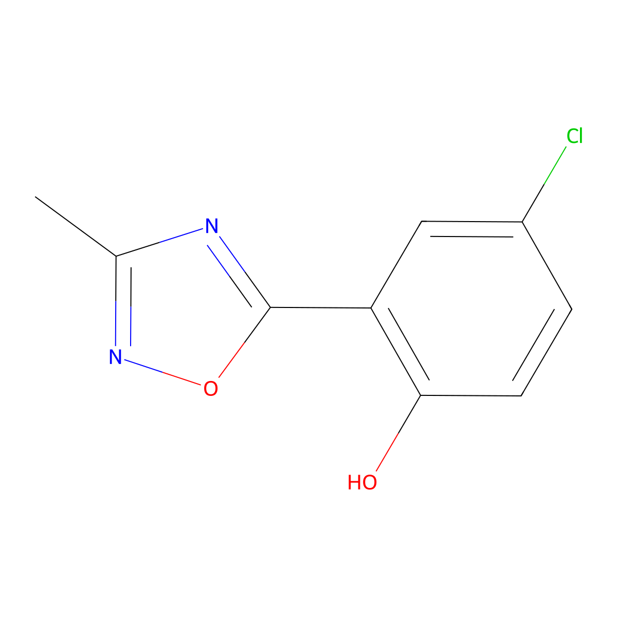 4-Chloro-2-(3-methyl-1,2,4-oxadiazol-5-yl)phenol molecular structure, CAS 1343260-98-9
