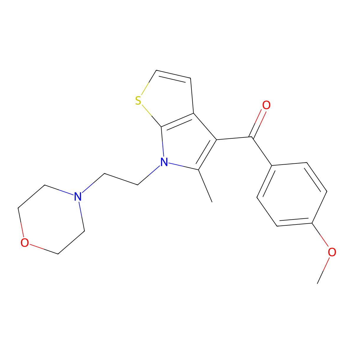 4-Methoxyphenyl-(5-methyl-6-(2-(4-morpholinyl)ethyl)-6H-thieno(2,3-b)pyrrol-4-yl)phenylmethanone molecular structure, CAS 134327-81-4