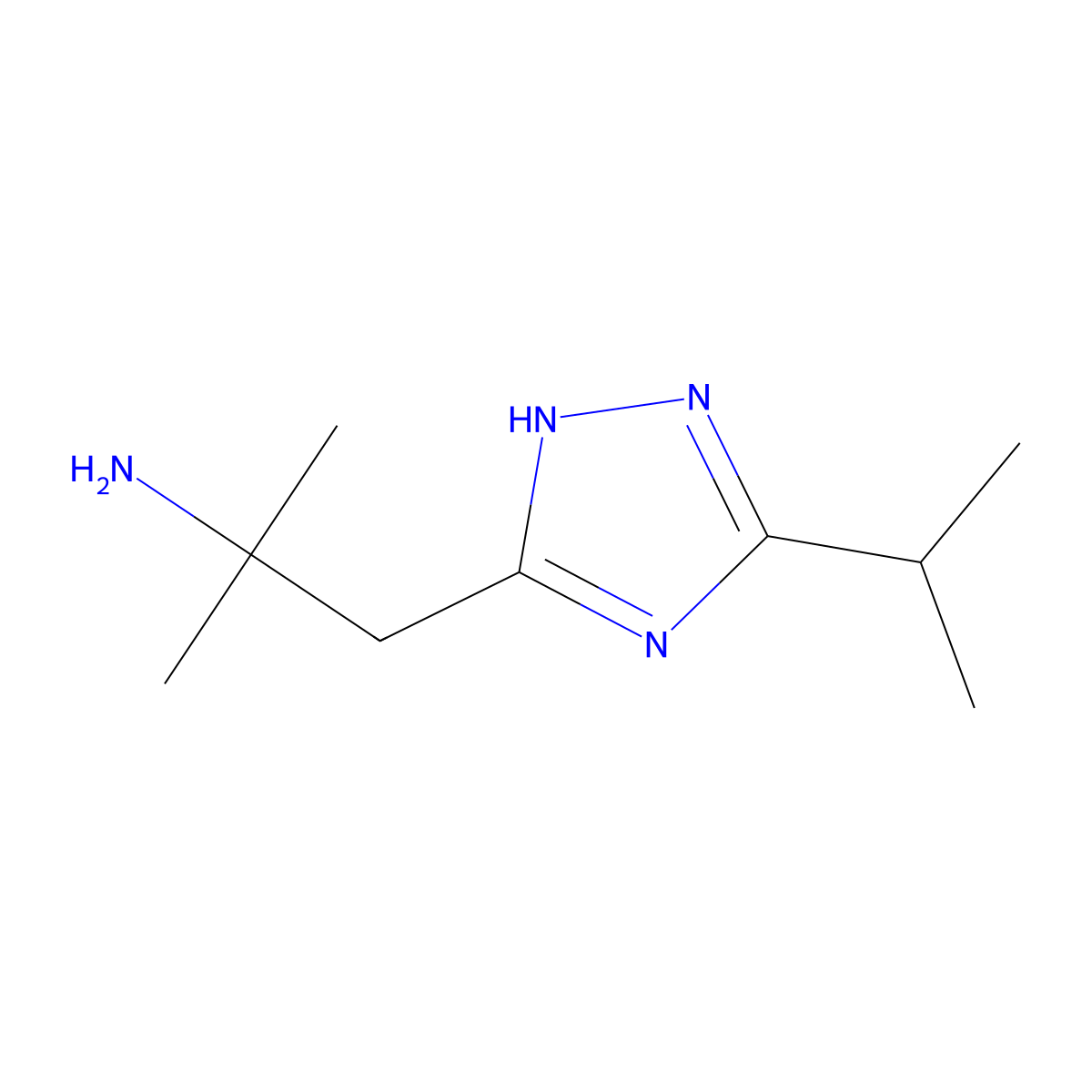 2-methyl-1-[3-(propan-2-yl)-1H-1,2,4-triazol-5-yl]propan-2-amine molecular structure, CAS 1343278-42-1