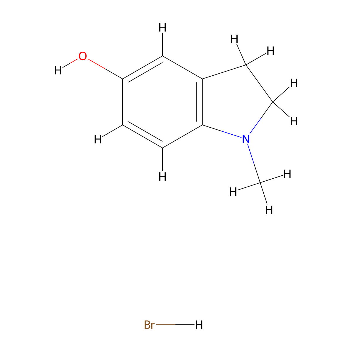 1-methyl-2,3-dihydro-1H-indol-5-ol hydrobromide molecular structure, CAS 134328-27-1