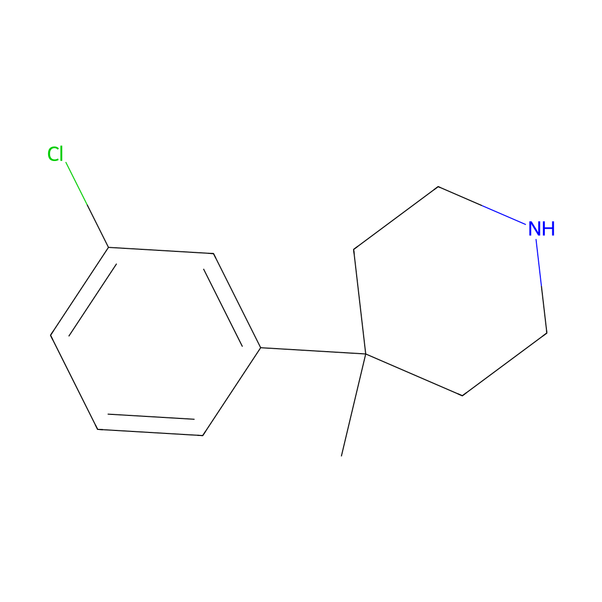4-(3-Chlorophenyl)-4-methylpiperidine molecular structure, CAS 1343285-19-7