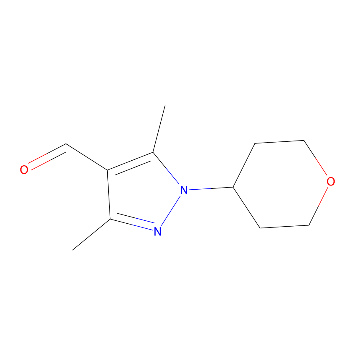 3,5-Dimethyl-1-(oxan-4-YL)-1H-pyrazole-4-carbaldehyde molecular structure, CAS 1343302-31-7