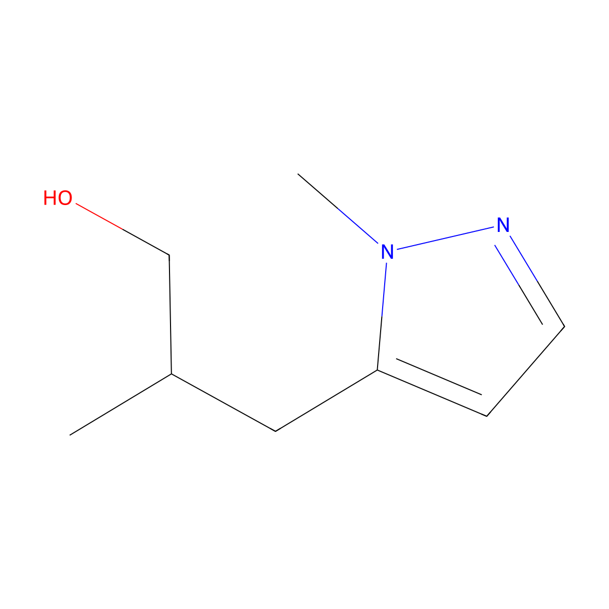 2-methyl-3-(1-methyl-1H-pyrazol-5-yl)propan-1-ol molecular structure, CAS 1343331-45-2