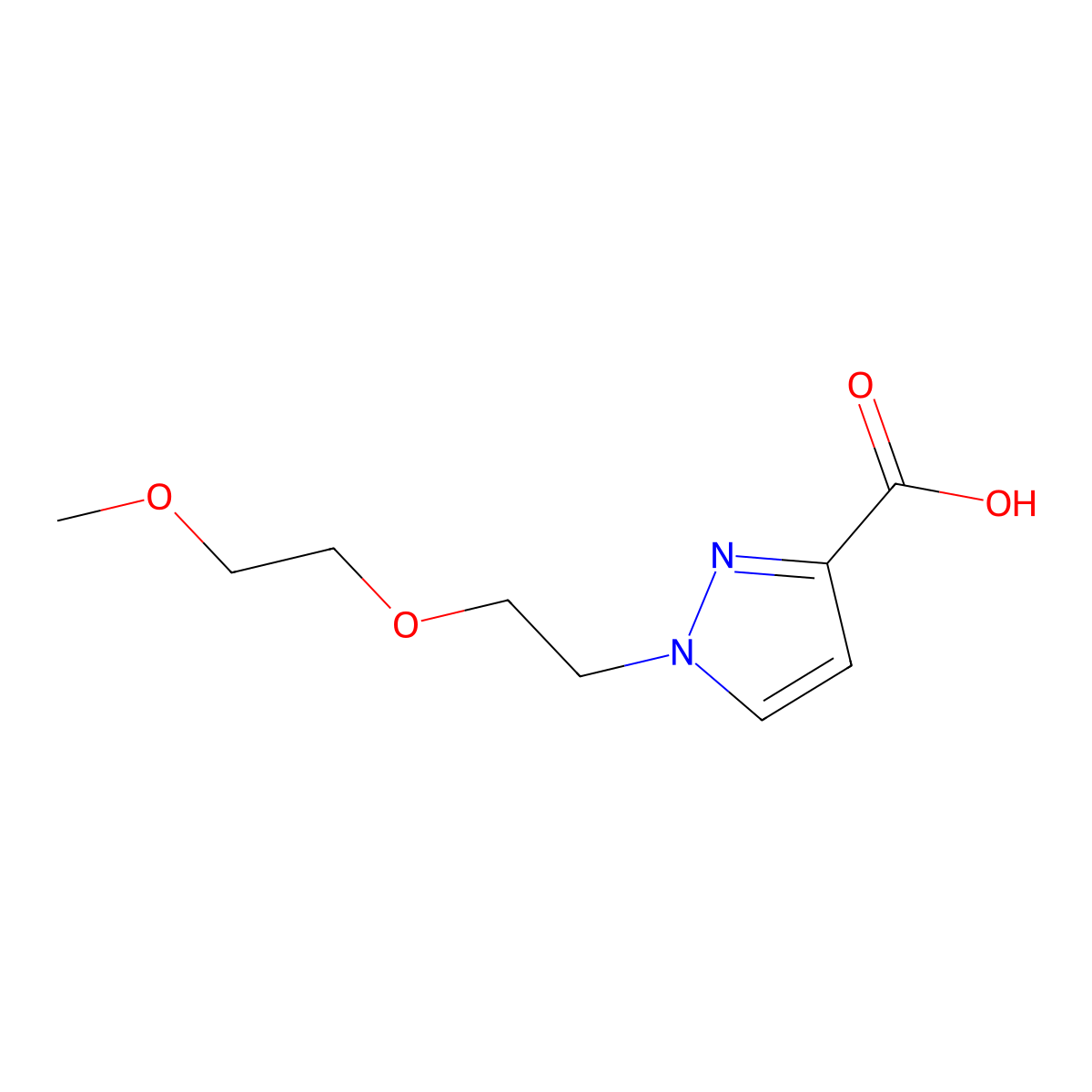 1-[2-(2-methoxyethoxy)ethyl]-1H-pyrazole-3-carboxylic acid molecular structure, CAS 1343332-24-0