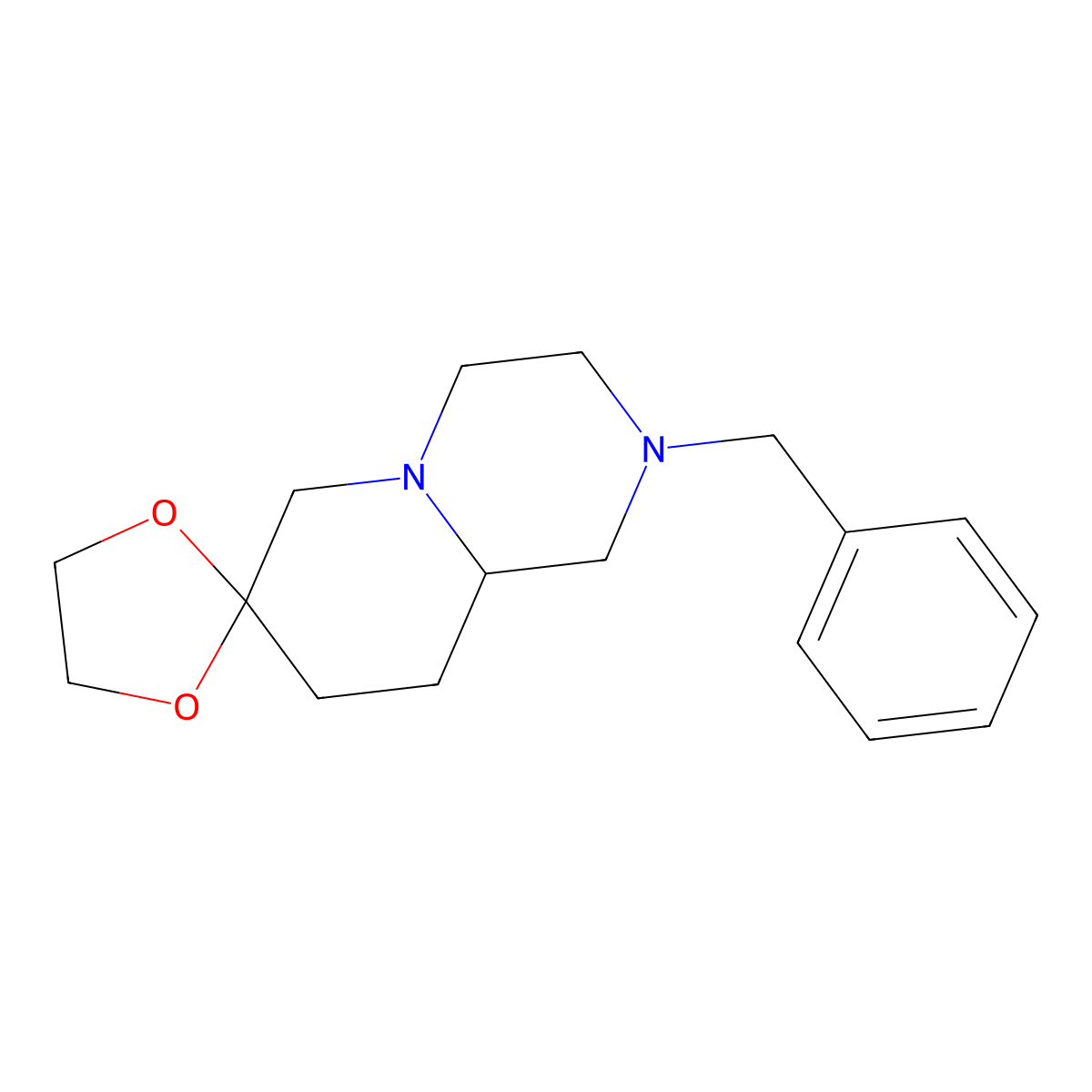 2-Benzylhexahydro-2H,6H-spiro[pyrido[1,2-a]pyrazine-7,2'-[1,3]dioxolane] molecular structure, CAS 134334-39-7